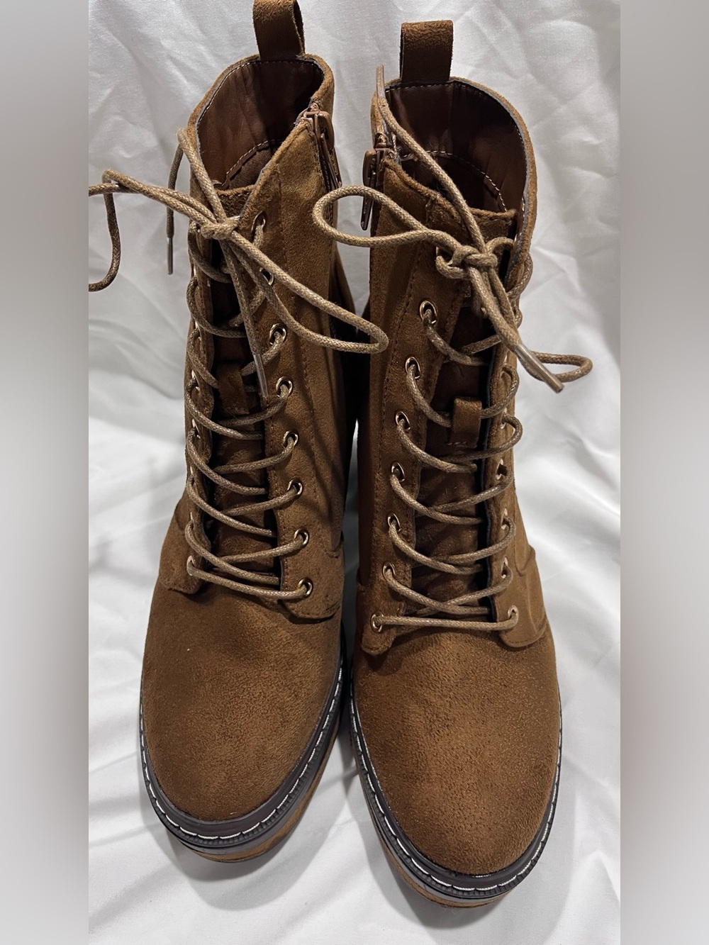 Women's Brown Lace-Up Suede Combat Boots